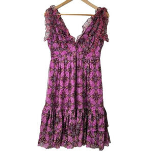 Walter 100% Silk Babydoll Dress Sz 4 Purple Ruffle Tiered Empire Waist Romantic